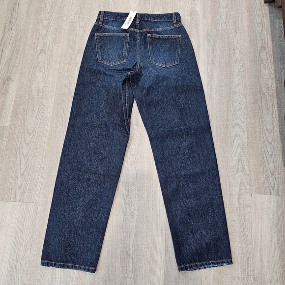 The Drop Women's Luca Dark Wash Ripped Knee High Waist Straight Leg Jeans - Picture 3 of 7